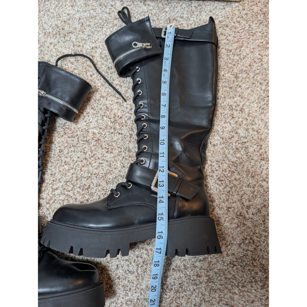 Dream Pairs Women 8.5 Black Knee High Combat Boots Chunky Lug Sole Buckle Zip - Picture 10 of 10